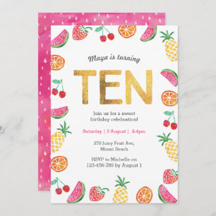 Fruit Tropical Gold 10e anniversaire Invitation