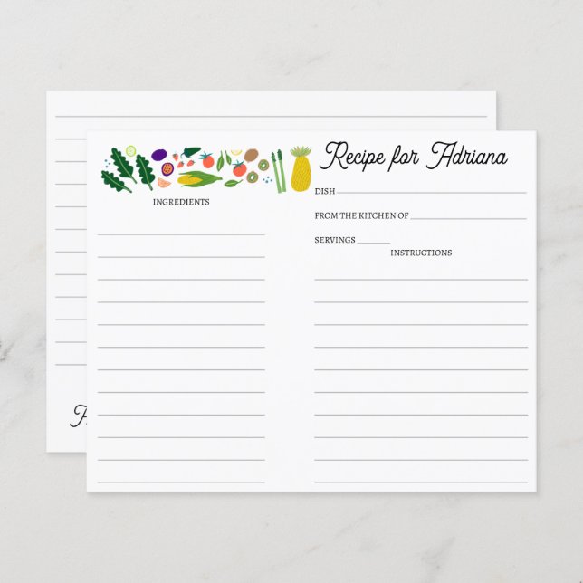 Fruit Veggies CUSTOM Bridal Shower Recipe Card (Devant / Derrière)