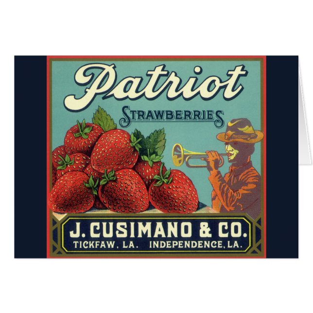 Fruit vintage Crate Étiquette Art Patriot Fraises (Devant horizontal)