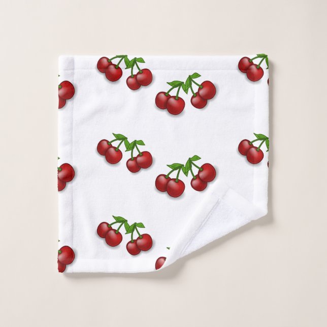 Fruits de cerise sur le blanc (Gant de toilette)