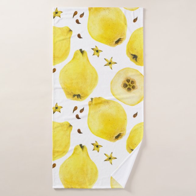 Fruits de coing jaune frais, aquarelle sans passe (Serviette de bain)