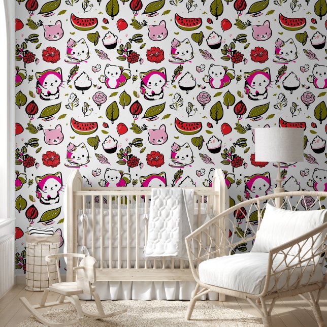 Fruits et chats Papier peint (Enfants)
