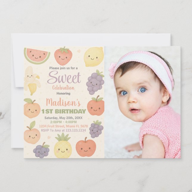 Fruits tropicaux Invitation d'anniversaire avec ph (Devant)