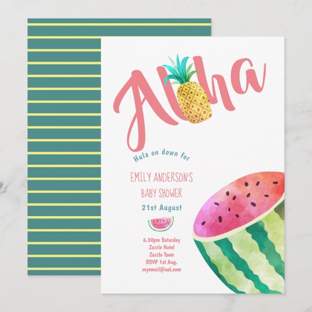 Fruity Baby showers tropicaux Invitations Melon AL (Devant / Derrière)