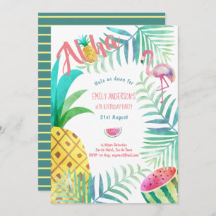 Fruity Tropical Anniversaire Invitations Flamant r