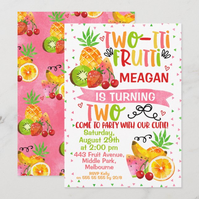 Frutti couleur deux tti 2e Invitation anniversaire (Devant / Derrière)