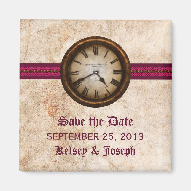 Fuchsia Antique Horloge Enregistrer la date Magnet (Devant)