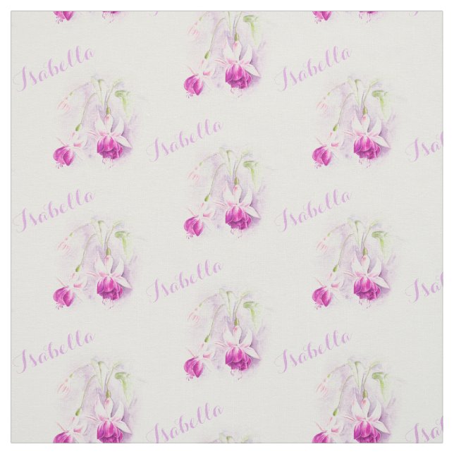 Fuchsia art botanique rose nommé aquarelle tissu (Échantillon)