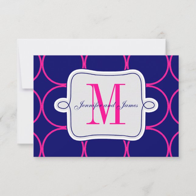 Fuchsia Bleu Nuit Moderne Mariage RSVP #2 (Devant)