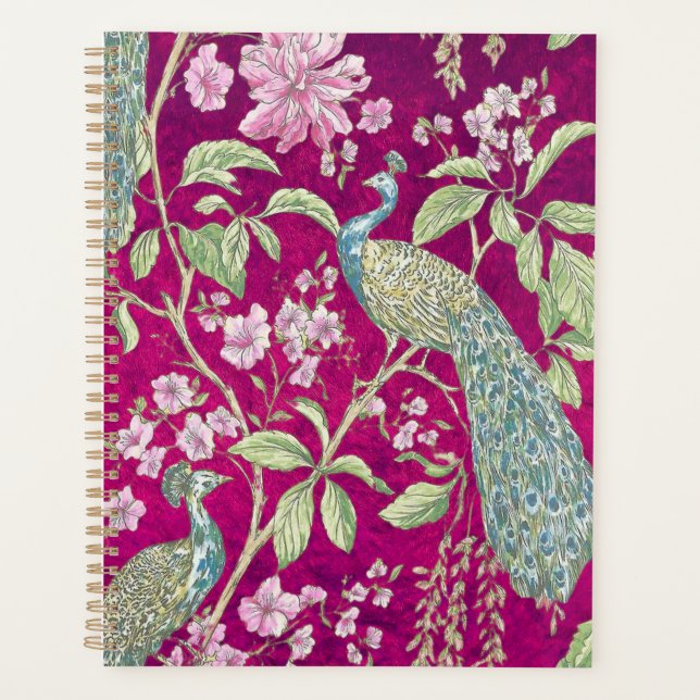 Fuchsia Chinoiserie paon floral (Devant)