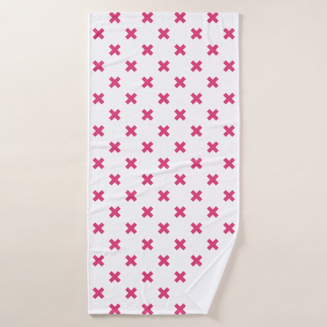 Fuchsia croix sur le blanc (Serviette de bain)
