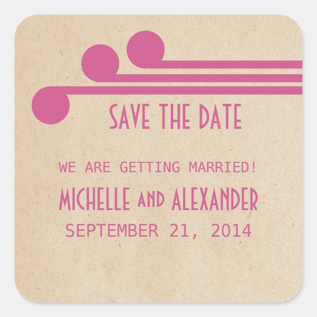 Fuchsia Deco Chic Save the Date Stickers (Devant)