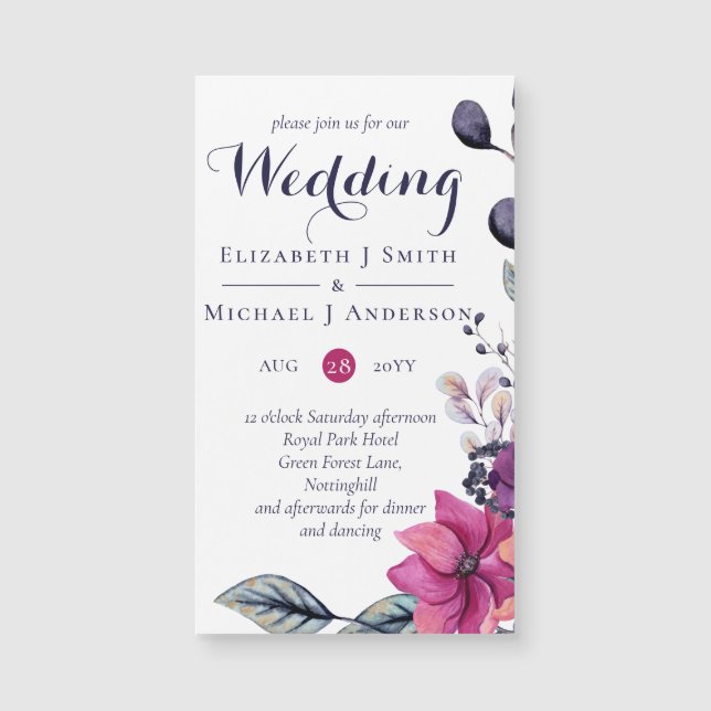 Fuchsia Dreams MAGNETIC Wedding Invite ou SaveDate (Devant)