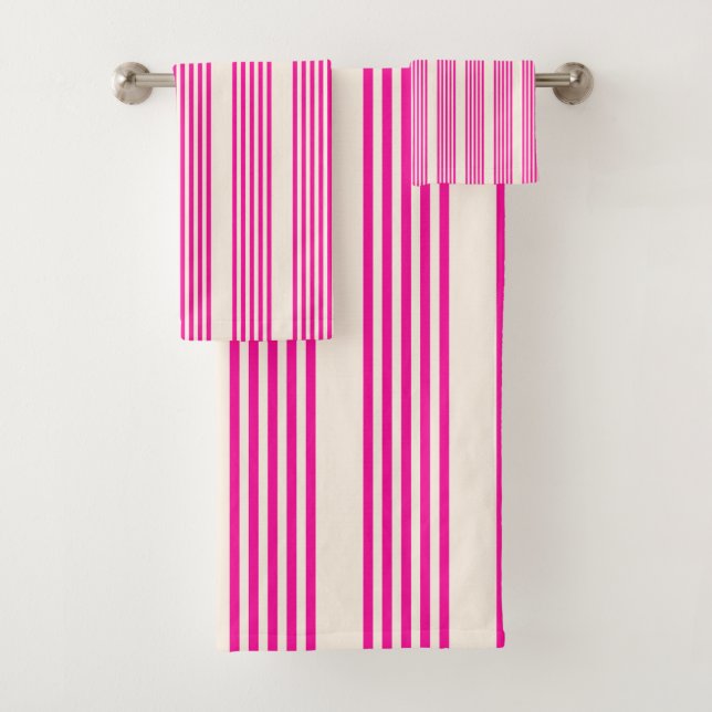 Fuchsia et beige cinq rayures motif (En situation)