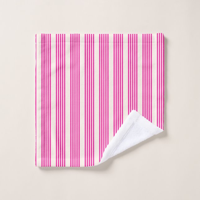 Fuchsia et beige cinq rayures motif (Gant de toilette)