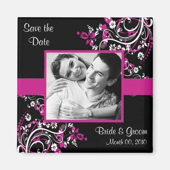 Fuchsia et Black Save the Date photo magnets (Devant)