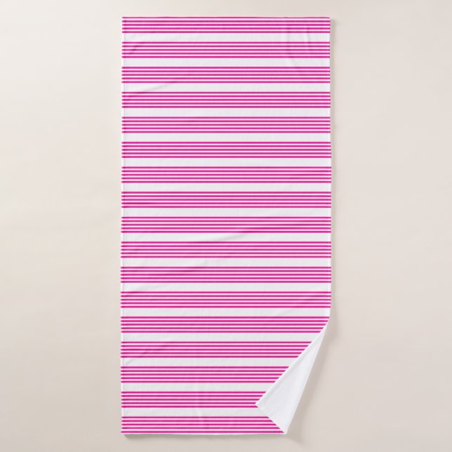 Fuchsia et blanc cinq bandes motif (Serviette de bain)