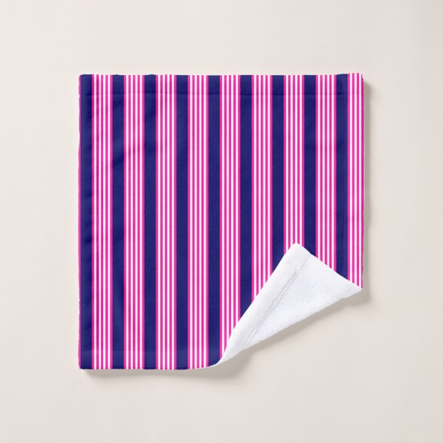 Fuchsia et blanc cinq bandes motif avec bleu (Gant de toilette)