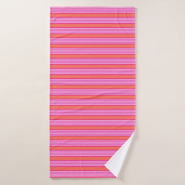 Fuchsia et corail vivant cinq bandes motif (Serviette de bain)