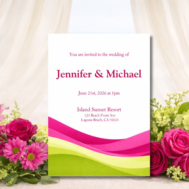 Fuchsia et invitation de mariage moderne vert citr (Fuchsia and Lime Green Modern Wedding  Invitation)