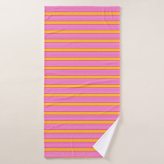 Fuchsia et jaune cinq bandes motif (Serviette de bain)