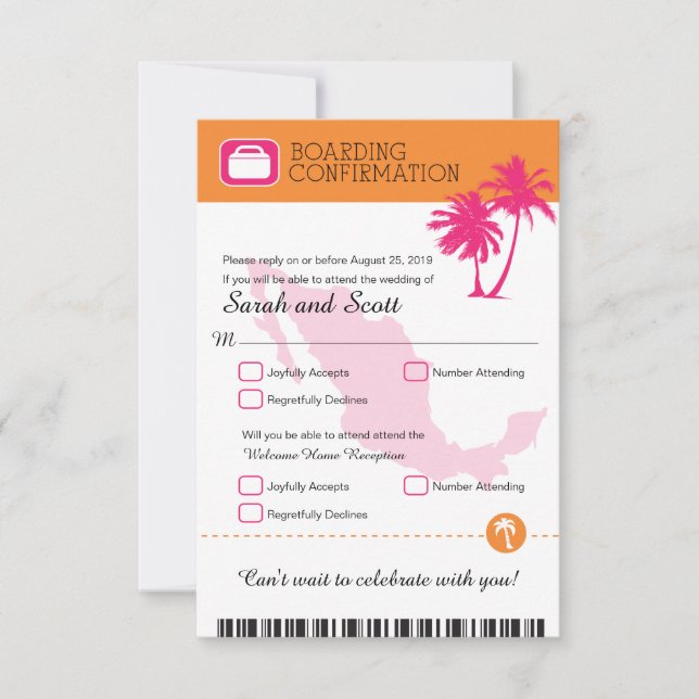 Fuchsia et Orange Palm Tree Mexique RSVP (Devant)