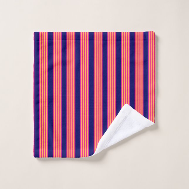Fuchsia et rayures jaunes avec bleu marine (Gant de toilette)