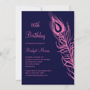Fuchsia Feathers Sweet 16 Anniversaire Invitation
