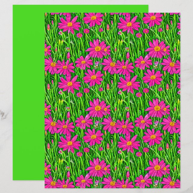 Fuchsia Fleurs sauvages roses dans un champ (Devant / Derrière)