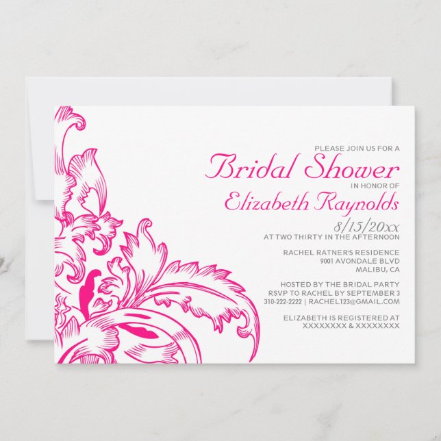Fuchsia Flourdir Invitations de douche nuptiale (Devant)