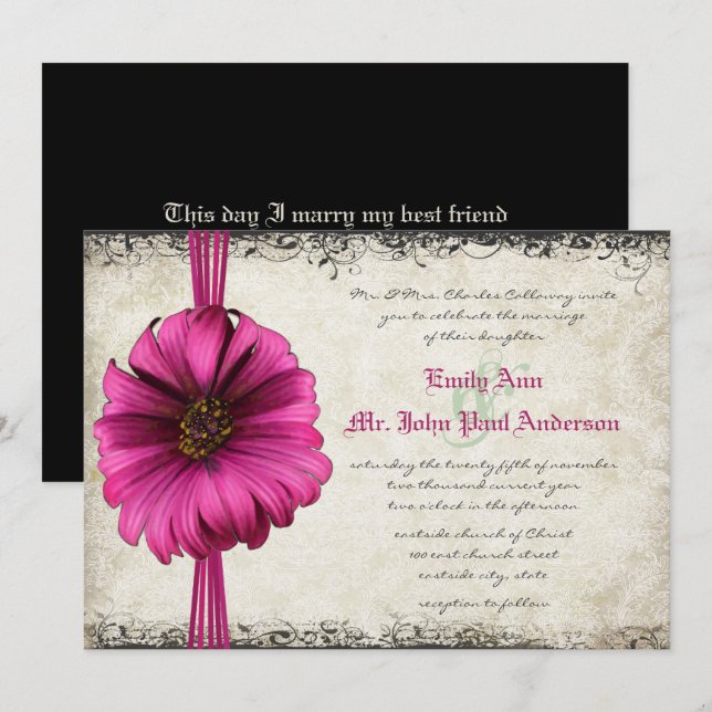 Fuchsia Gerber Daisy Invitation de Mariage (Devant / Derrière)