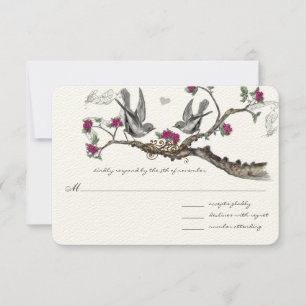 Fuchsia & Grey Vintage Birds Invitations de mariag