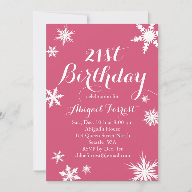 Fuchsia Hiver 21e Invitation anniversaire (Devant)