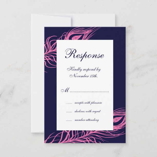 Fuchsia & Navy Feathers RSVP (Devant)