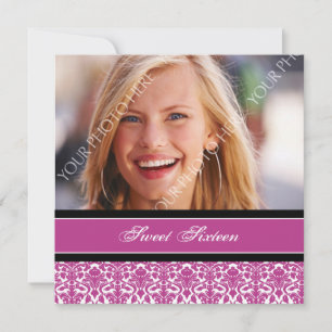 Fuchsia Photo Invitations à la fête du 16e anniver