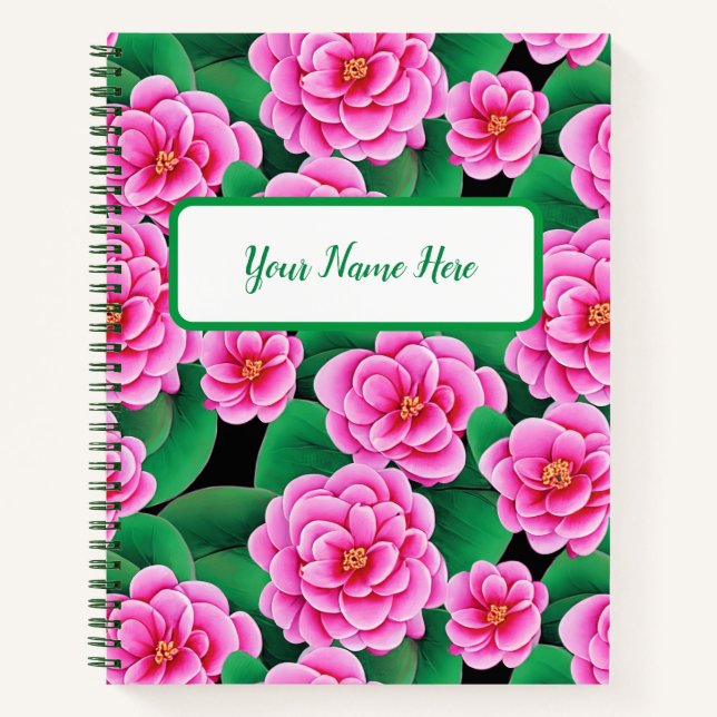 Fuchsia Pink Camellias & Jade Green Journal Feuill (Devant)