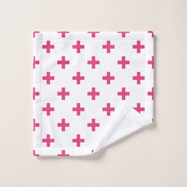 Fuchsia polka croise sur blanc (Gant de toilette)