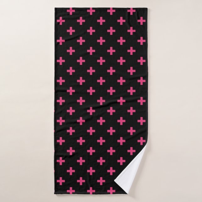 Fuchsia polka croise sur noir (Serviette de bain)