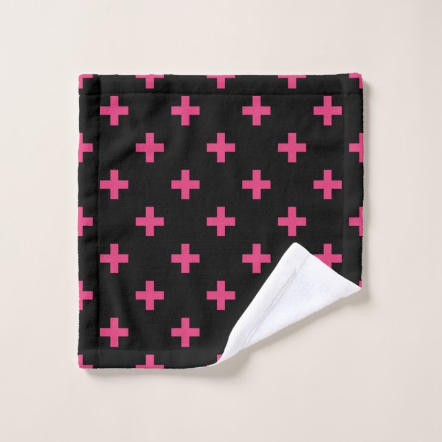 Fuchsia polka croise sur noir (Gant de toilette)