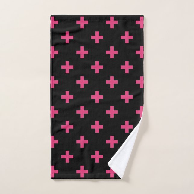 Fuchsia polka croise sur noir (Serviette à main)
