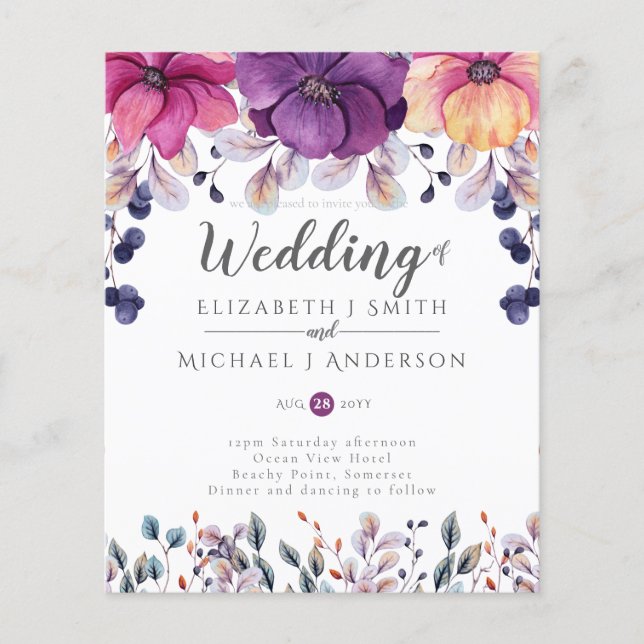 Fuchsia Rose Orange Ginger Wedding Invite Budget (Devant)