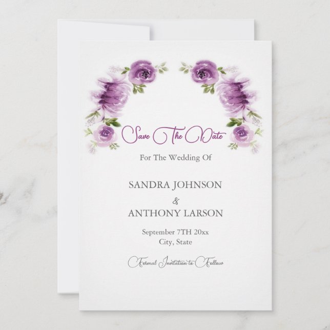 Fuchsia Roses et Pivoines Aquarelle Save The Date (Devant)