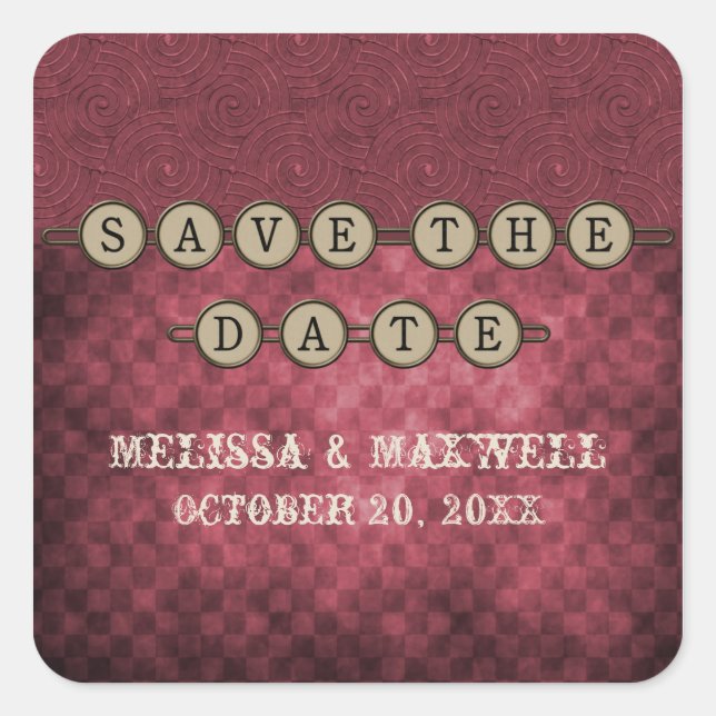 Fuchsia Steampunk Keys Save the Date Stickers (Devant)