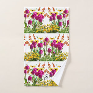Fuchsia Tulipes rose Floral Monogramme serviette m