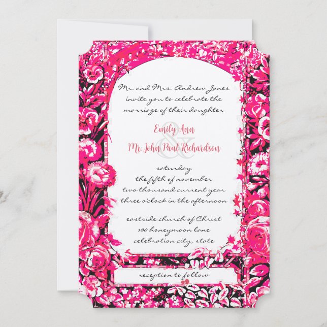 Fuchsia Victorian Rose Wedding Invitations (Devant)