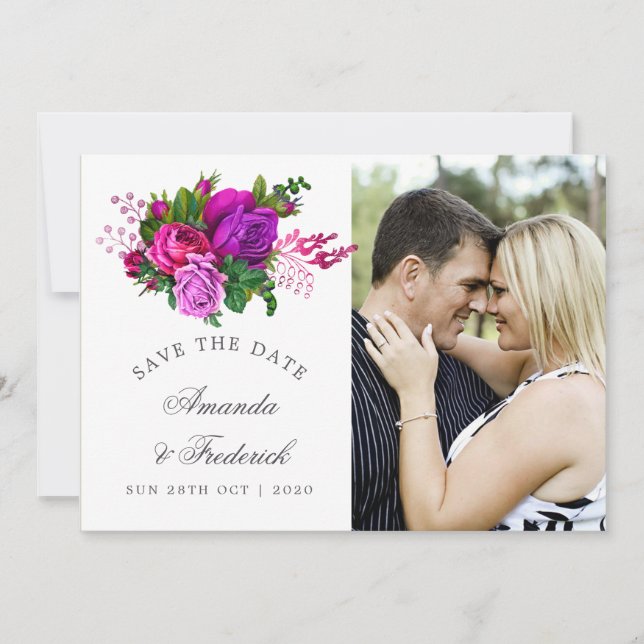 Fuchsia vintage et violet shabby save the date (Devant)