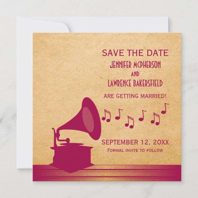 Fuchsia Vintage Gramophone Invitation pour Sauvega (Devant)