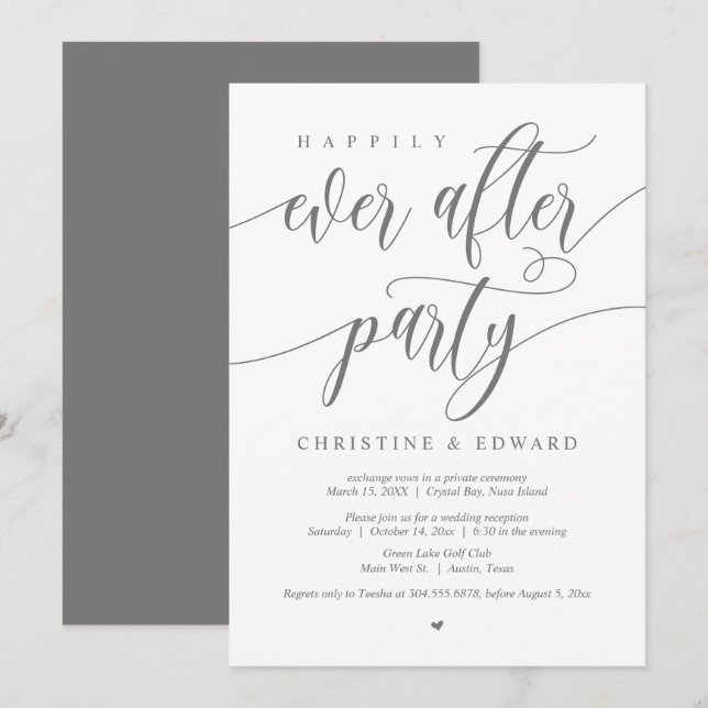 Fuite, Fête de Mariage Heureux, Invitation Grise (Devant / Derrière)