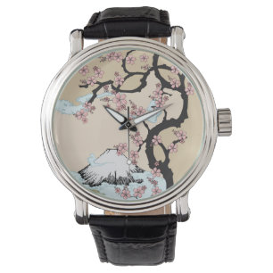 Fuji et Sakura : Montre à bracelet en cuir Vintage