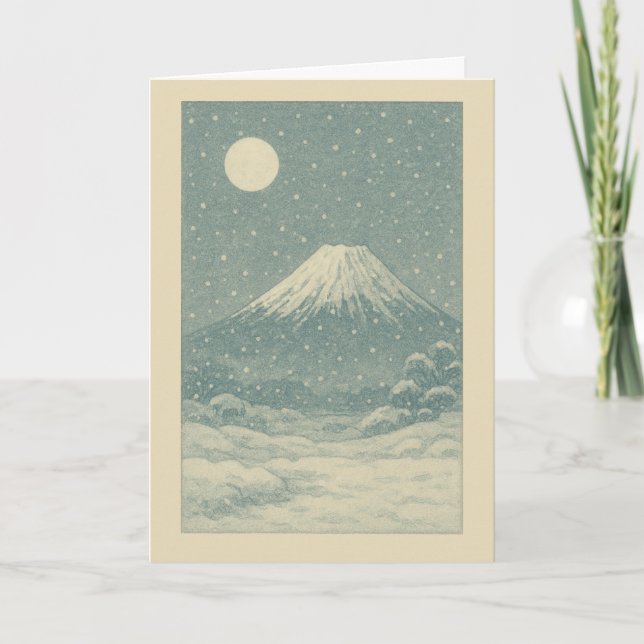 Fuji-san en hiver Carte de Noël japonaise (Devant)
